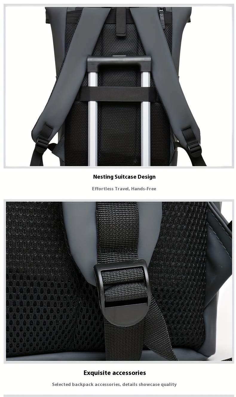 1 Large-Capacity Flip-Top Men's Backpack with Separate Laptop Compartment, Durable PU Material, Adjustable Shoulder Straps, Suitable for Commuting and Outings in Multiple Scenarios