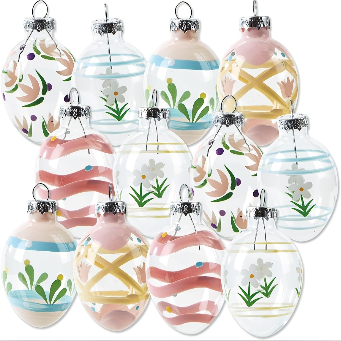 

12pcs Of Hand-painted Pastel Easter Egg Ornaments, Decorating Easter Trees, Suitable For Indoor And Outdoor Use During The , With 6 Different Designs.