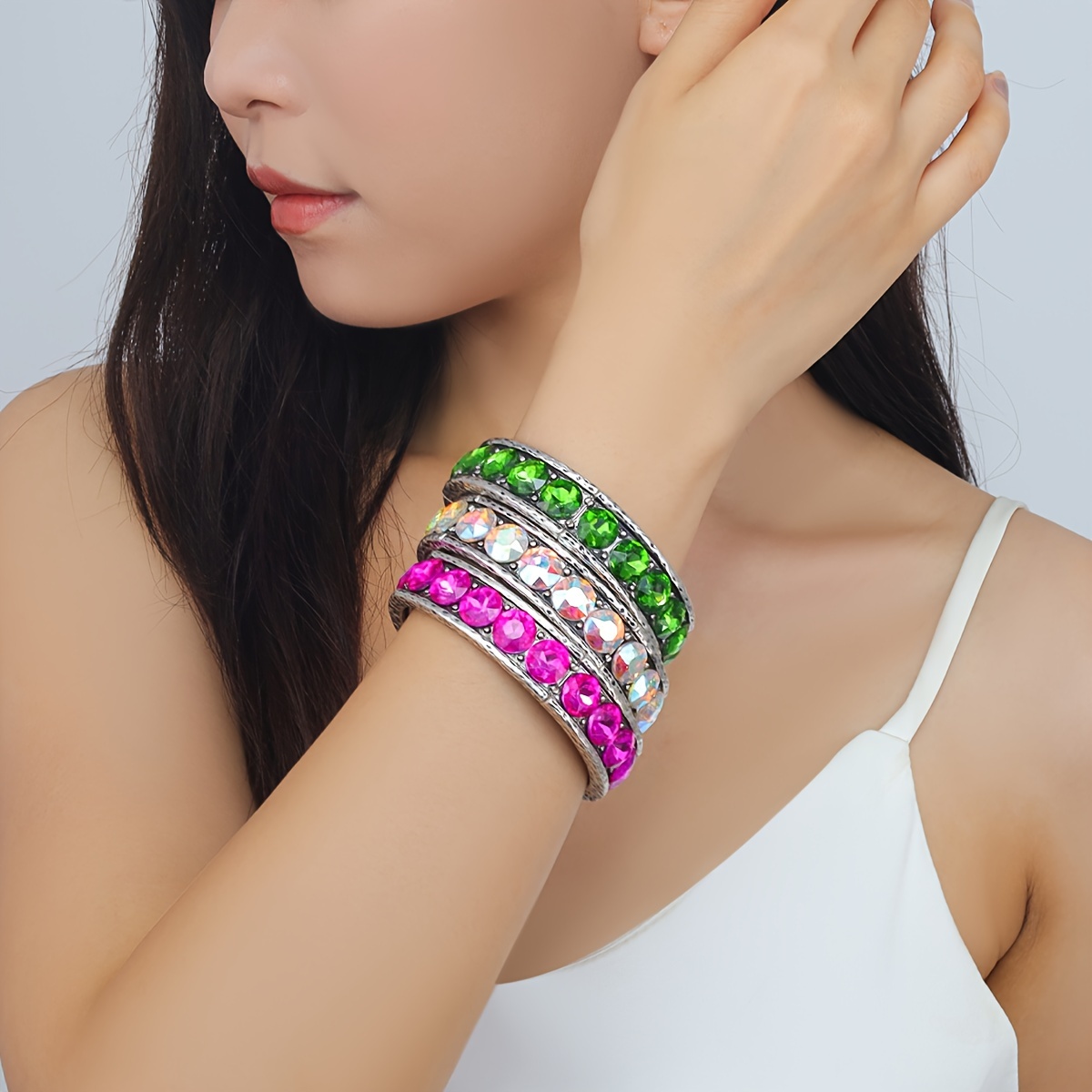 Colorful Glass Bangle Bracelet for Women