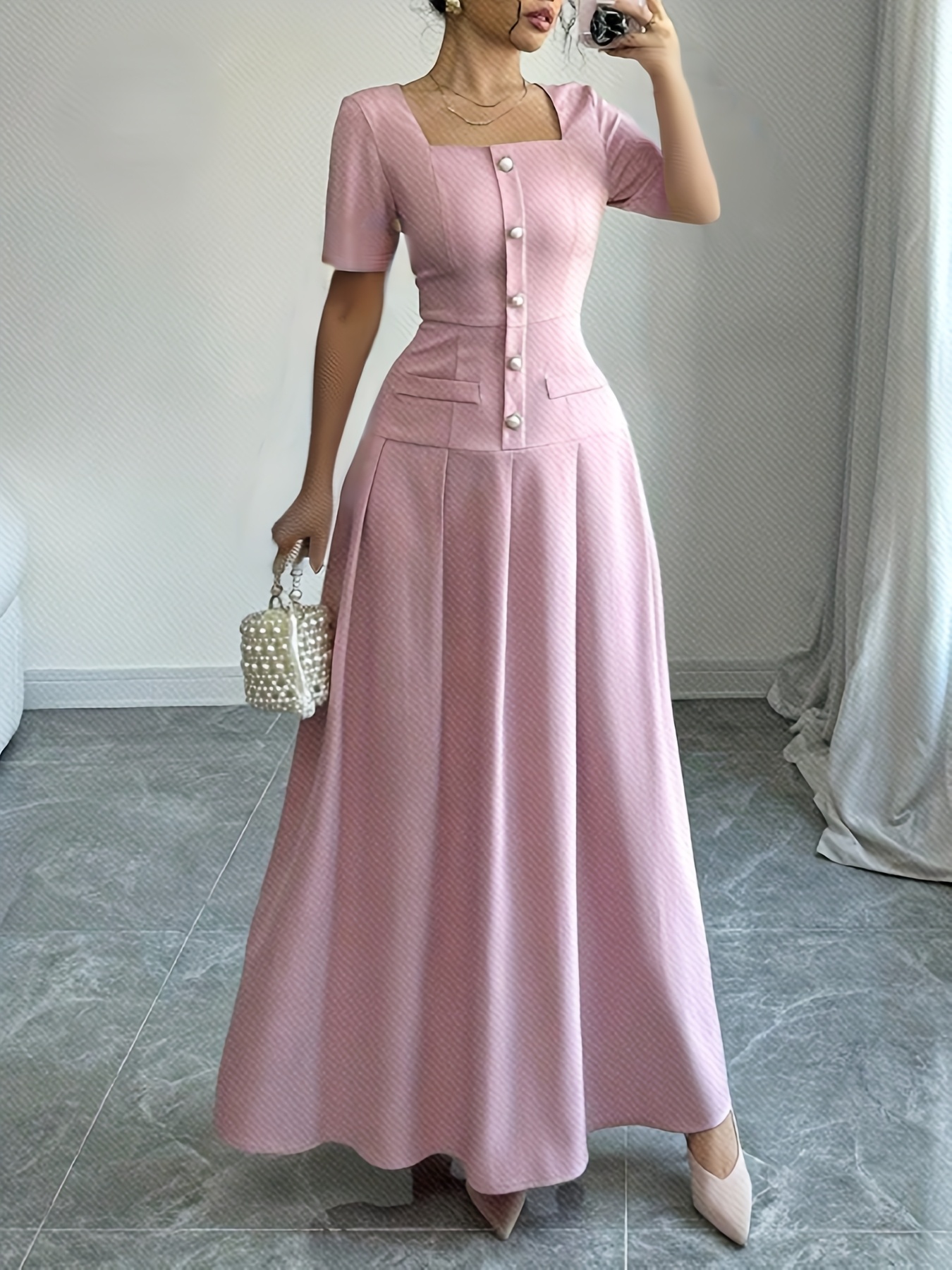strapless open back dress Plus Size Sequin Beaded Maxi Dress Petal Pink / 3X