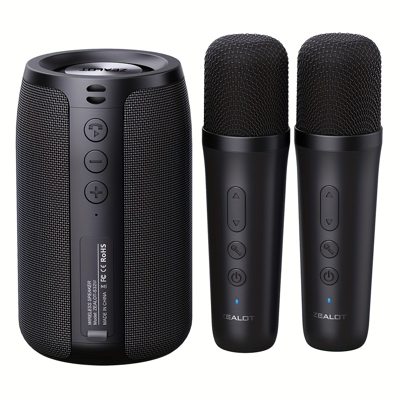 ZEALOT S32 wireless speaker with dual karaoke microphones and deep bass