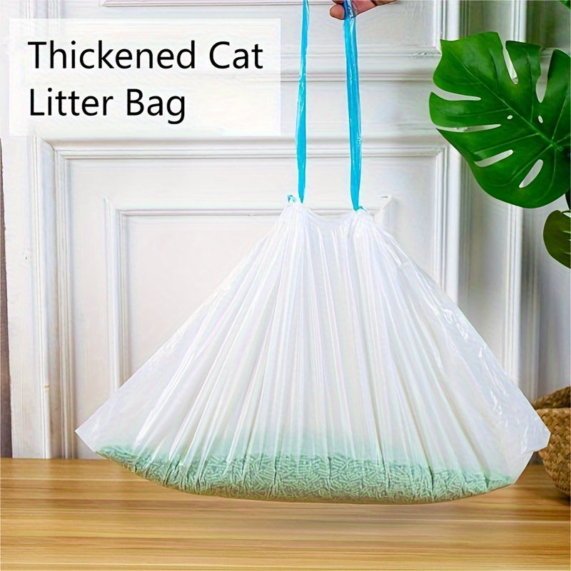 

20pcs/roll Thickened Cat Litter Bags, Drawstring Automatic Closure Portable Pet Garbage Bin Bags