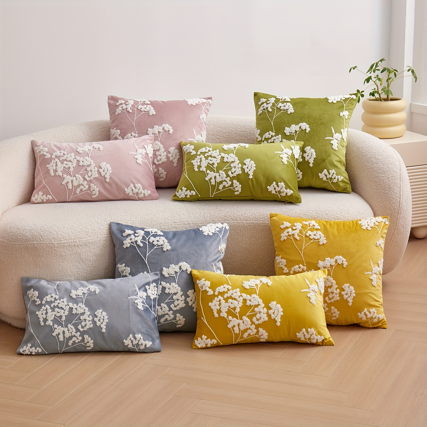 

Contemporary Style Floral Embroidered Pillow Cover - Machine Washable, Suitable For Room Types, Zipper Closure, Polyester Fabric