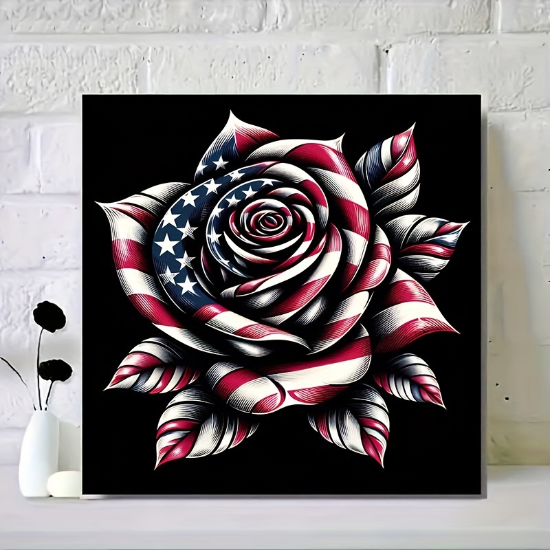 

Independence Day Rose American Flag Diamond Painting Kit, Round Acrylic Diamond Art For Home Decor, Diy Craft Set For Wall Hanging And Tabletop Decoration, Patriotic Party Decor Gift
