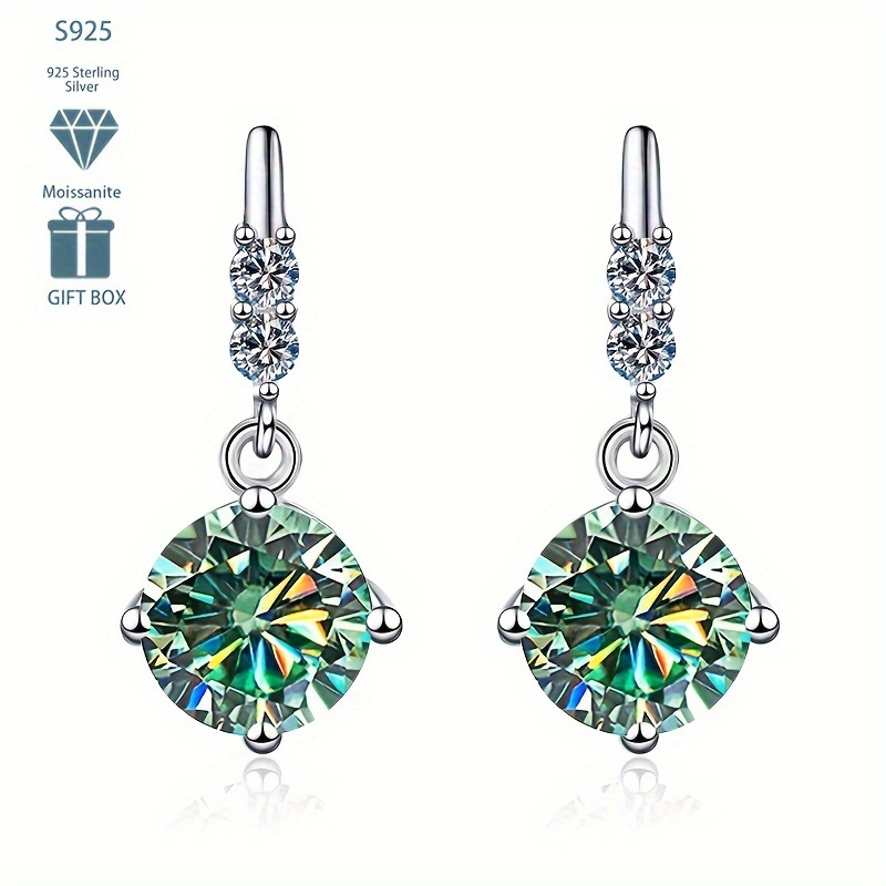 

Elegant 1ct/0.5ct Moissanite Dangle Earrings In S925 Sterling Silvery - Classic Four-prong Design, Perfect For Parties & Valentine's Gift