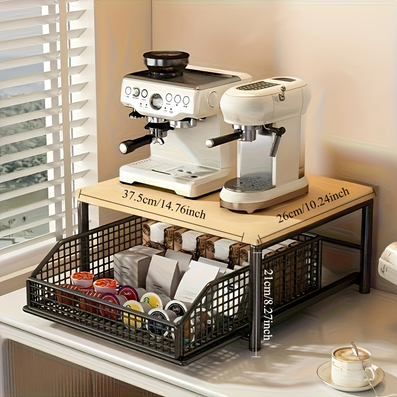 Black/White Kitchen Microwave Stand with Drawer, Space-Saving Storage Rack