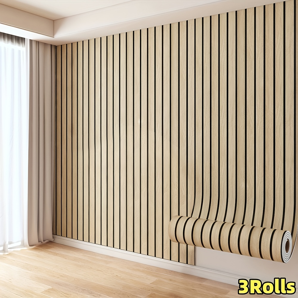 1/3 Roll Printed 2d Wood Grain Grid Self-adhesive Wallpaper - 2.1mm Straight Grain Design, Ideal For Living Room Tv Backdrops And Feature Walls, Easy To Peel And Apply, Modern Home Decor