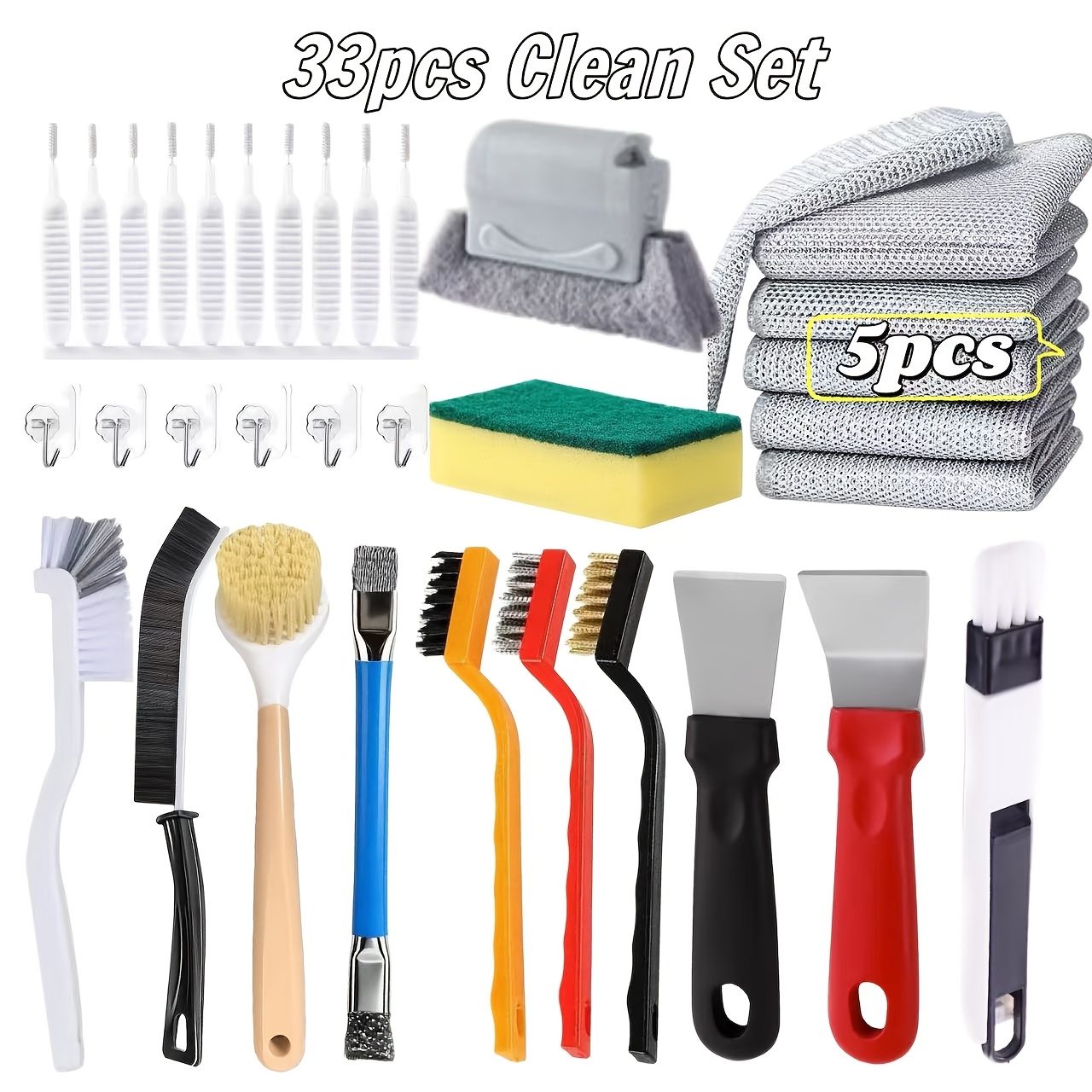 TEMU 33pcs Cleaning Tool Gift Set - Suitable For Kitchen Sink Cleaning Brush - Cup And Bottle Brush - Pot And Pan Scrubbing Brush - Dishwashing Cloth