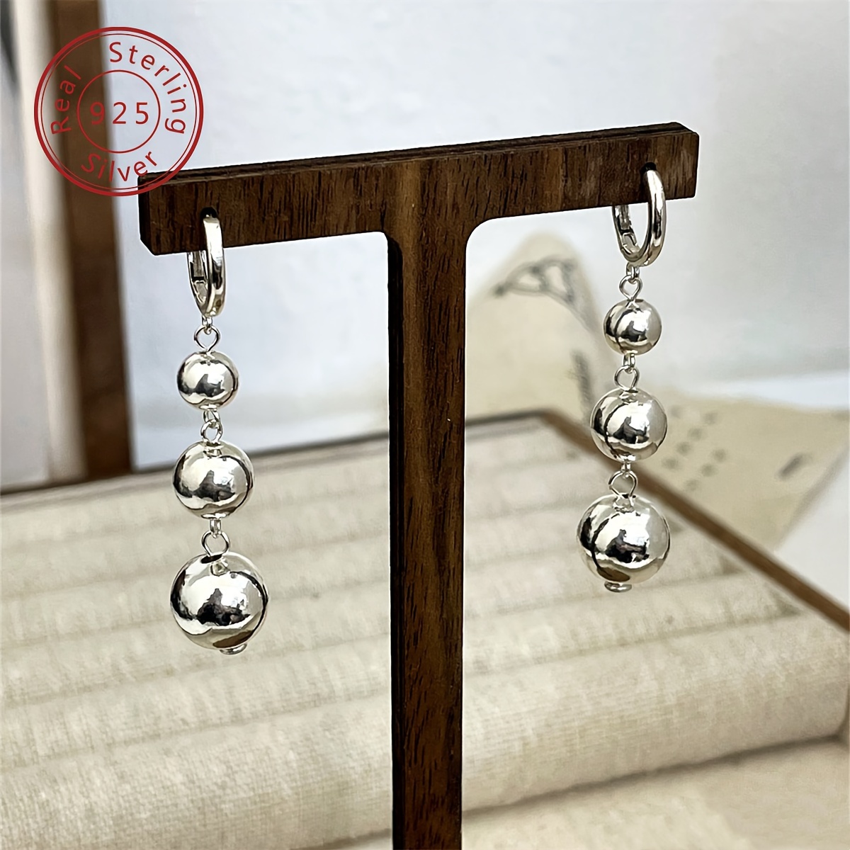 925 Silver Dangle Earrings Polished Circle Drop Hypoallergenic