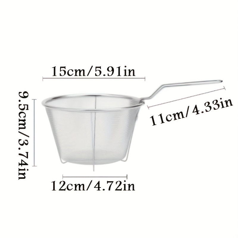 1pc - Stainless Steel Frying Basket, Colander Lo Mein Scoop, Large Colander Powder Fence, Kitchen Frying Net Catcher, Round Line Frying Basket, With Handle, Foldable Frying Basket