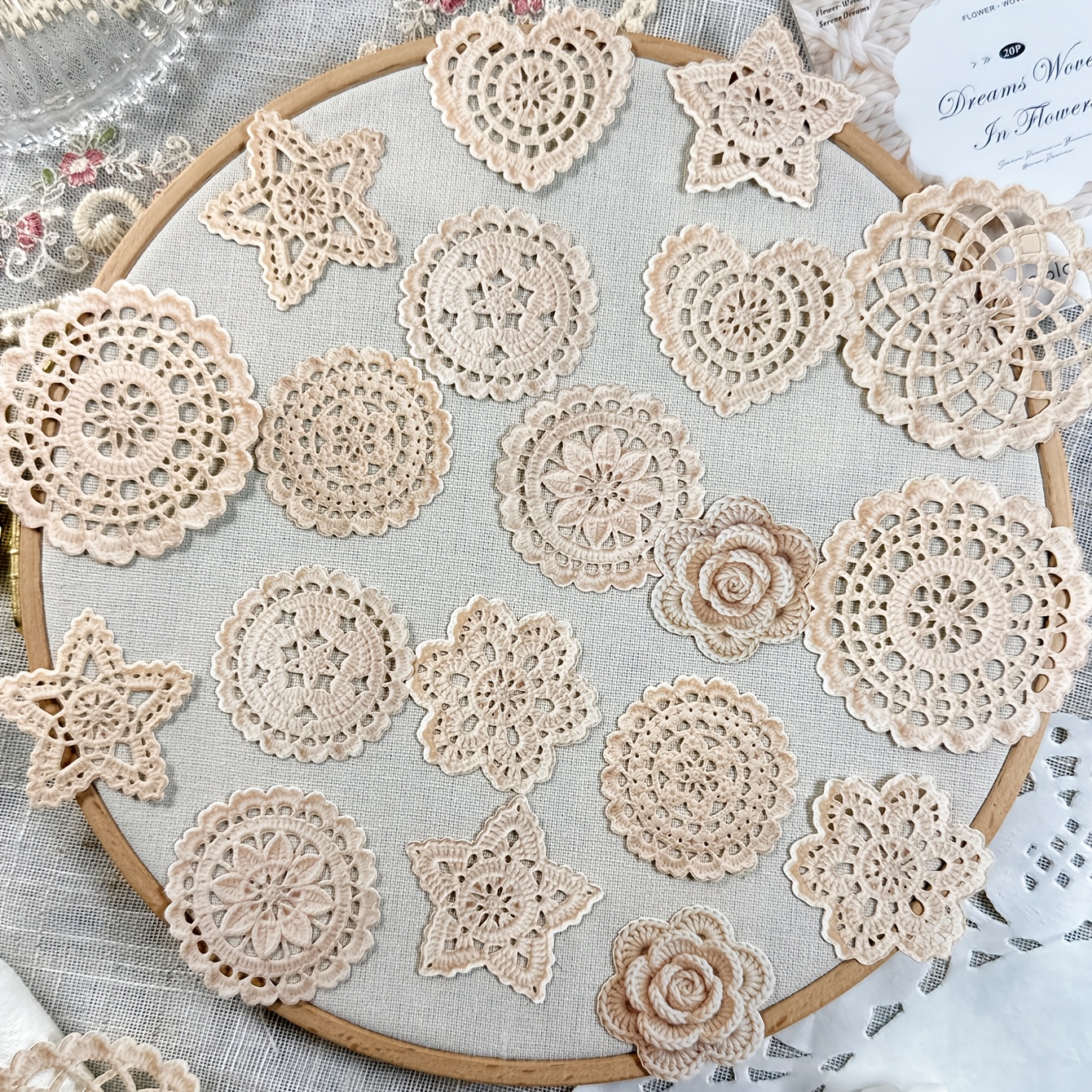 TEMU 1 Paquete de 20 Hojas de Papel de Material Floral de Tejido con Gancho para Álbum de Recortes, Material Decorativo Vintage
