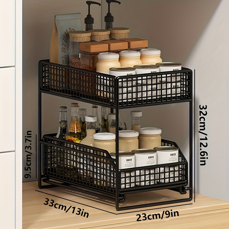 a large capacity under sink storage rack multifunctional metal organizer with shelves for bowls dishes and condiments an   for kitchen cabinet space kitchen storage rack black white Product details 1