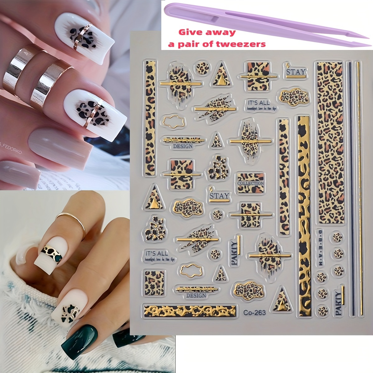 

2pcs 5d Leopard Print Golden Foil Nail Art Stickers - Waterproof, Self-adhesive Decals For & Fall/winter Manicures