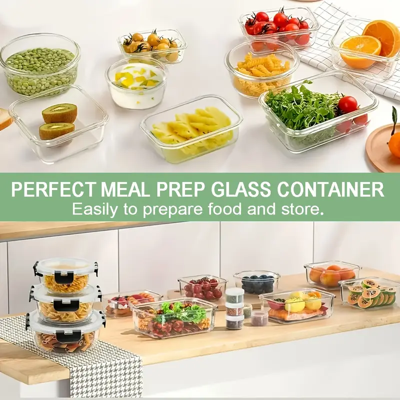24pcs glass food storage container set with snap lock lids stackable airtight glass storage containers glass lunch box set ideal for lunch food storage meal prep microwave oven freezer safe dishwasher safe for black Product details 2