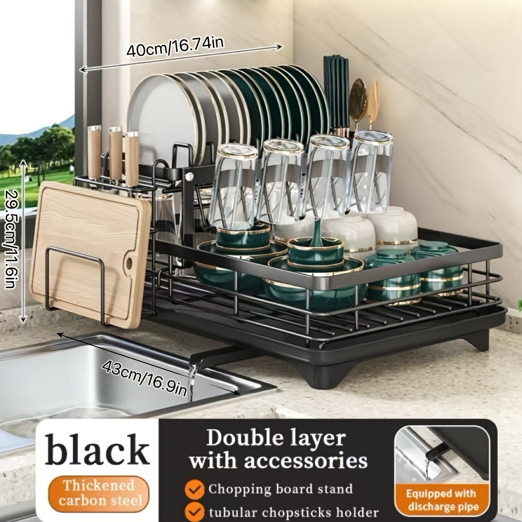 TEMU This Double-layered, Large Metal And Carbon Steel Cutlery Rack Is Perfect For Kitchen Countertops. Space-saving And Durable, Featuring Knife,