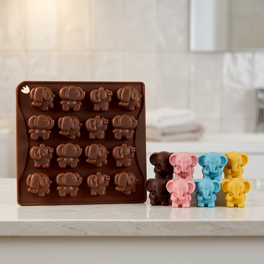TEMU 1pc 16-cavity Cute Elephant Silicone Ice Tray | Easy Demold Reusable Food Grade For Chocolate Candy | Kitchen Baking Tool, Summer Party