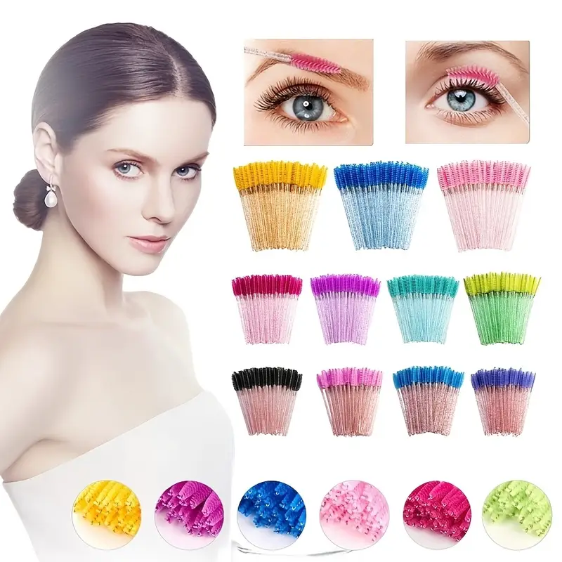 10pcs pack multicolor eyelash brush eyebrow brush set with spiral brushes crystal handles for eyelash extension makeup details 3