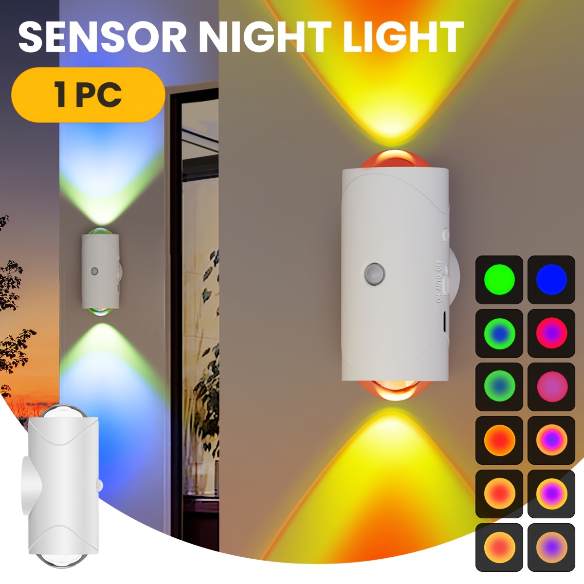 4/2/1 Smart Led Night Light With Motion Sensor, 3 Lighting , Rgb Color Changing, Magnetic Wall Mounted Usb Rechargeable For Entrance, Bedroom, Desk, And Closet