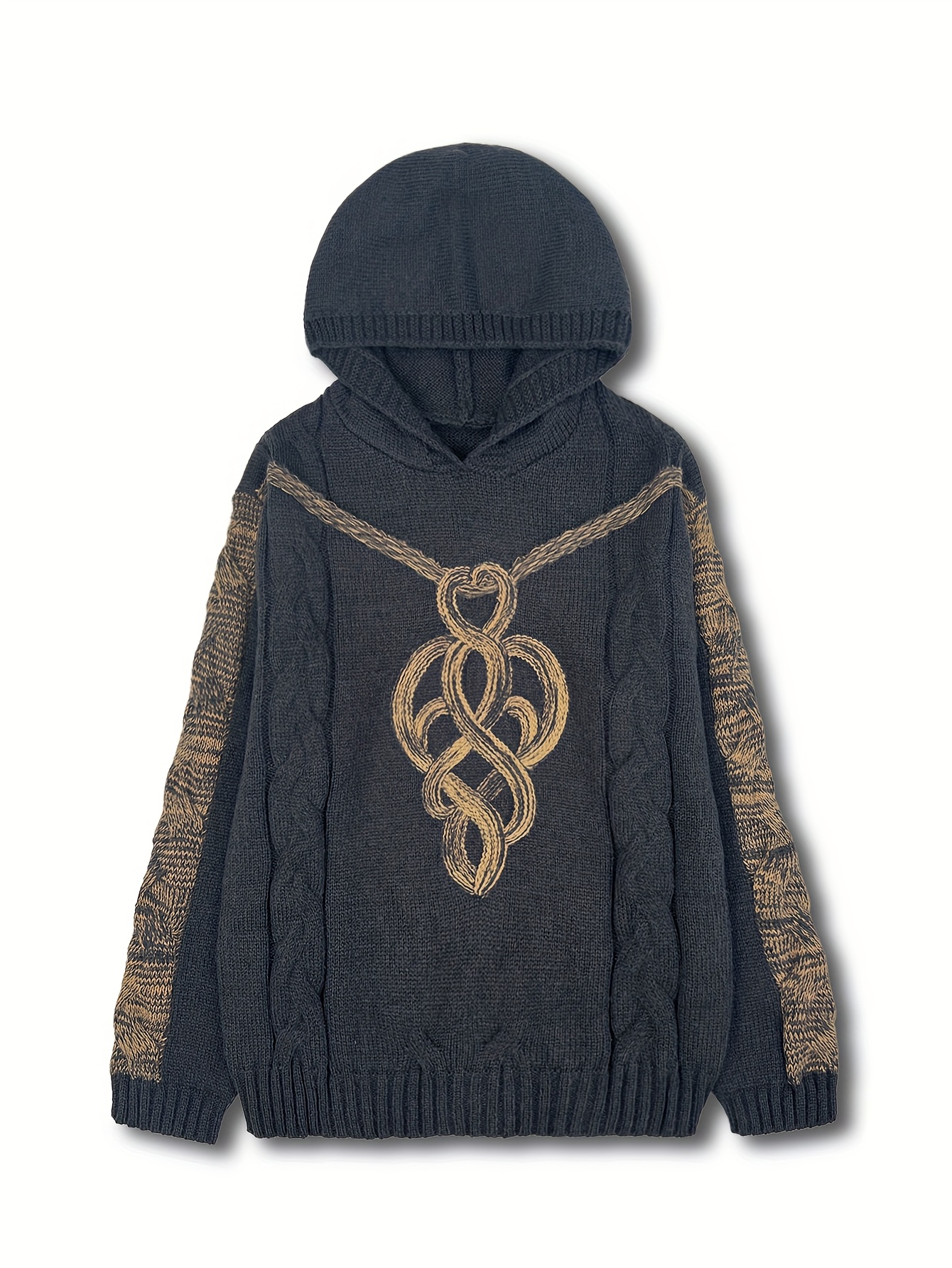 Women's Elegant Hooded Sweatshirt with Embroidered Jacquard Design