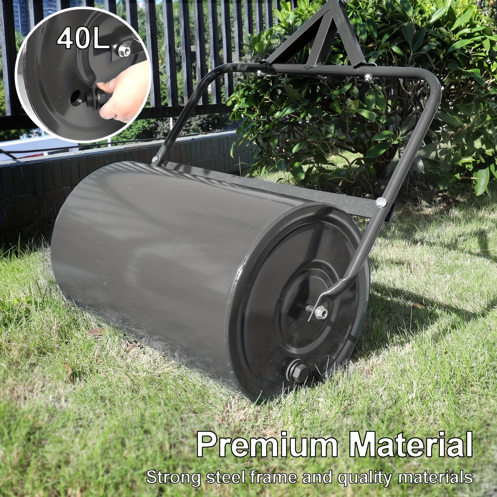 

Lawn Roller, Push/pull Steel Sod Roller Water/sand Filled 13 Gallons/48 L Tow Behind Lawn Rollers For Park, Garden, Yard, Ball Field Black