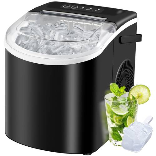 countertop ice maker with handle produces 26 of ice 24 hours 9 ice cubes in portable ice maker with a basket and ice scoop