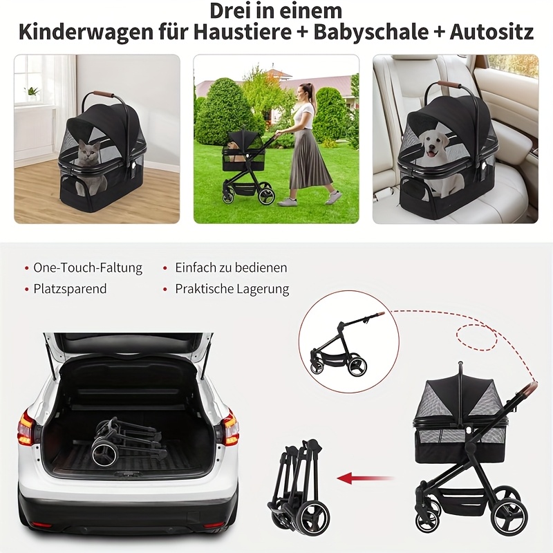 PawHut hondenbuggy, opvouwbare hondenwagen, met kussen, geschikt voor katten, lichtgewicht