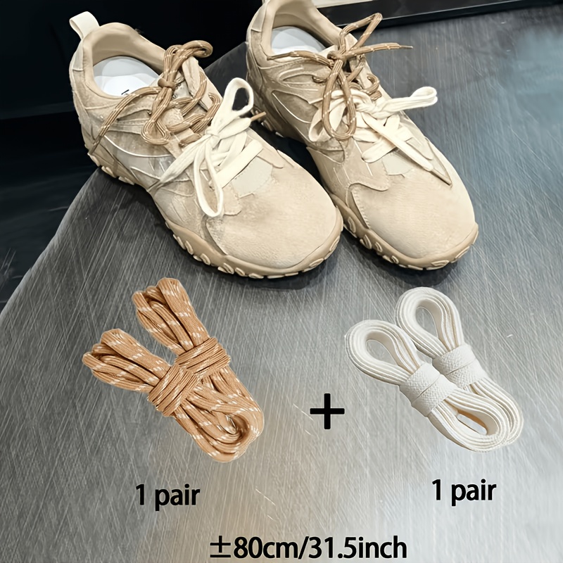 TEMU 4pcs Fashion Contrast Color Shoelace Set 80 Cm Dark Round And Beige Graphic Design, To Create A Unique Sports Contrast / Used With Couples,