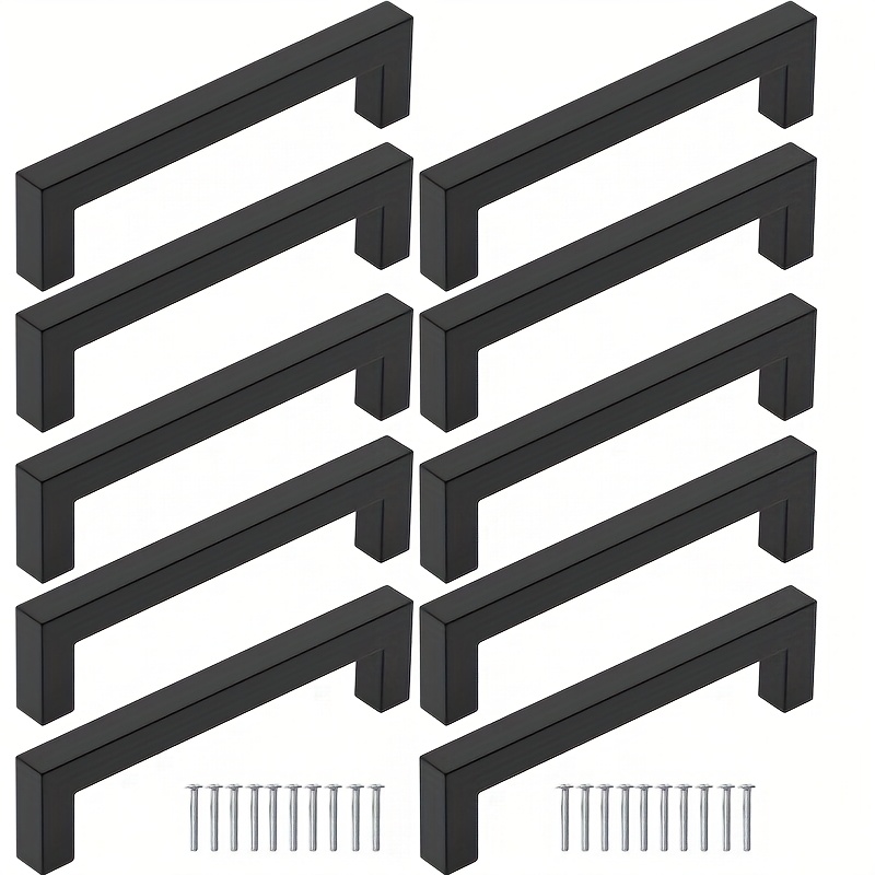 E-shop 10 Stück Schwarze U-Kanal Edelstahl 96/128/160mm Schubladenschloss Schrank Waschtisch Zuggriff Schubladen Türgriff, Metall Schrankgriff