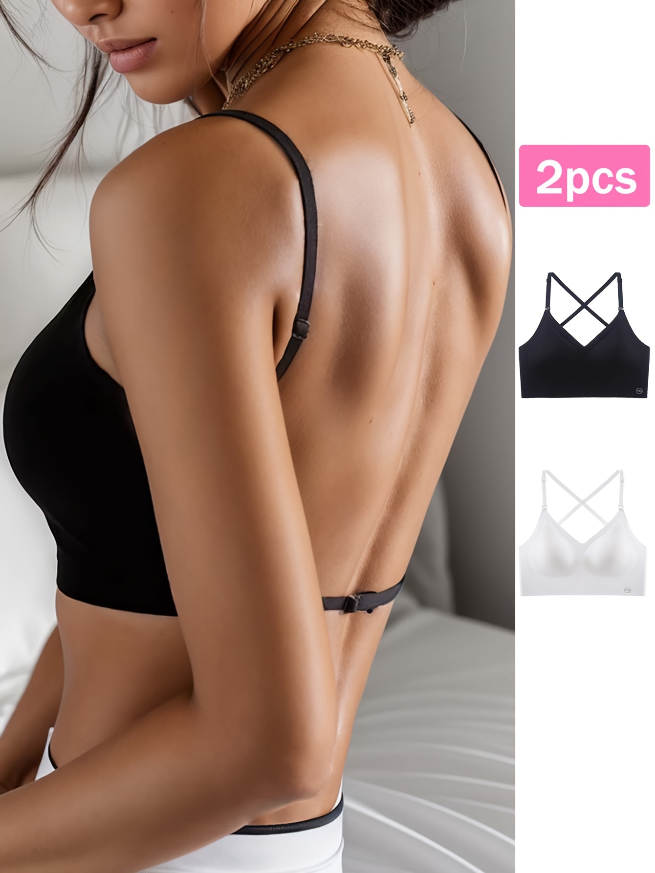 2pcs seamless u backless sports bra set breathable comfortable crop top with adjustable straps for yoga and fitness details 25