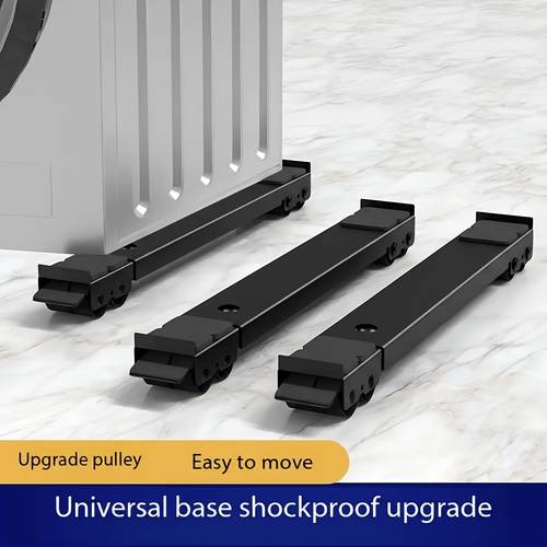 2pcs heavy duty black adjustable stainless steel washing machine stand with wheels 17 72 27 56 inches in length featuring non slip rust resistant feet this shock absorbing base is suitable for refrigerators and washing machines