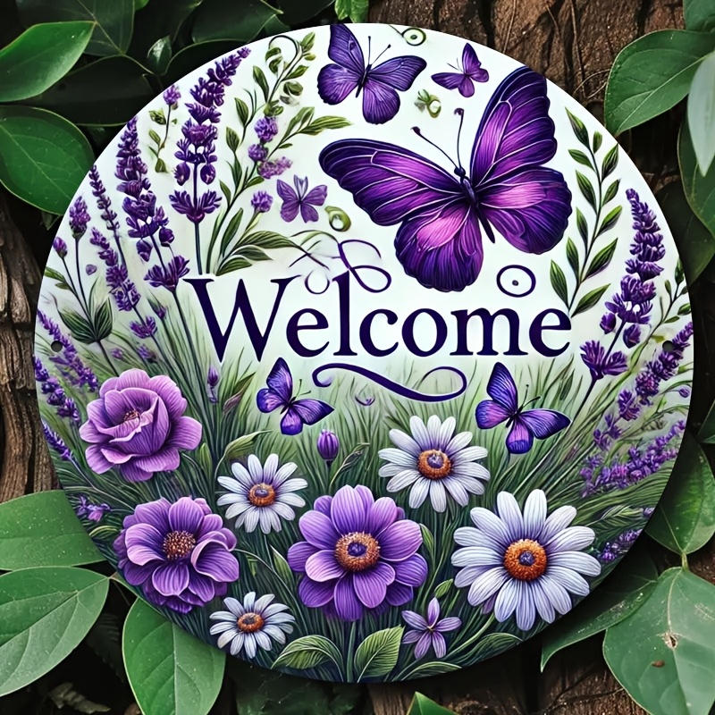 

Purple Welcome Sign - Aluminum, 2d Wall Art For Home & Garden, Farmhouse Decor, Restaurants, Bars, Cafes & Gyms, Room Decor