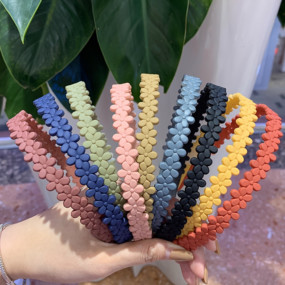 E-shop 4/10 Stk. einfarbiges Stirnband mit kleiner Blumendekoration, -Haarreif, elegante Haar-Accessoires für Damen (verschiedene Farben)