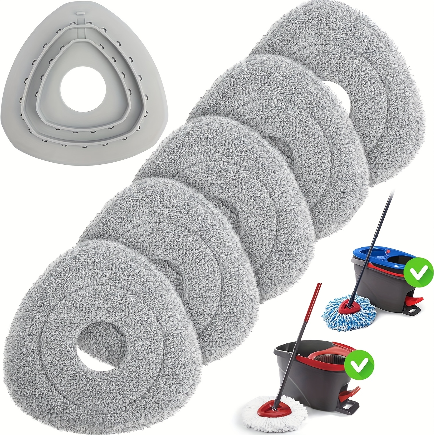 TEMU 5 Rotating Mop Replacement Heads Compatible With Easywrest 1 Tank And 2 Tank, Microfiber Mop Replacement For Cleaning, Including 1 Plastic Pad