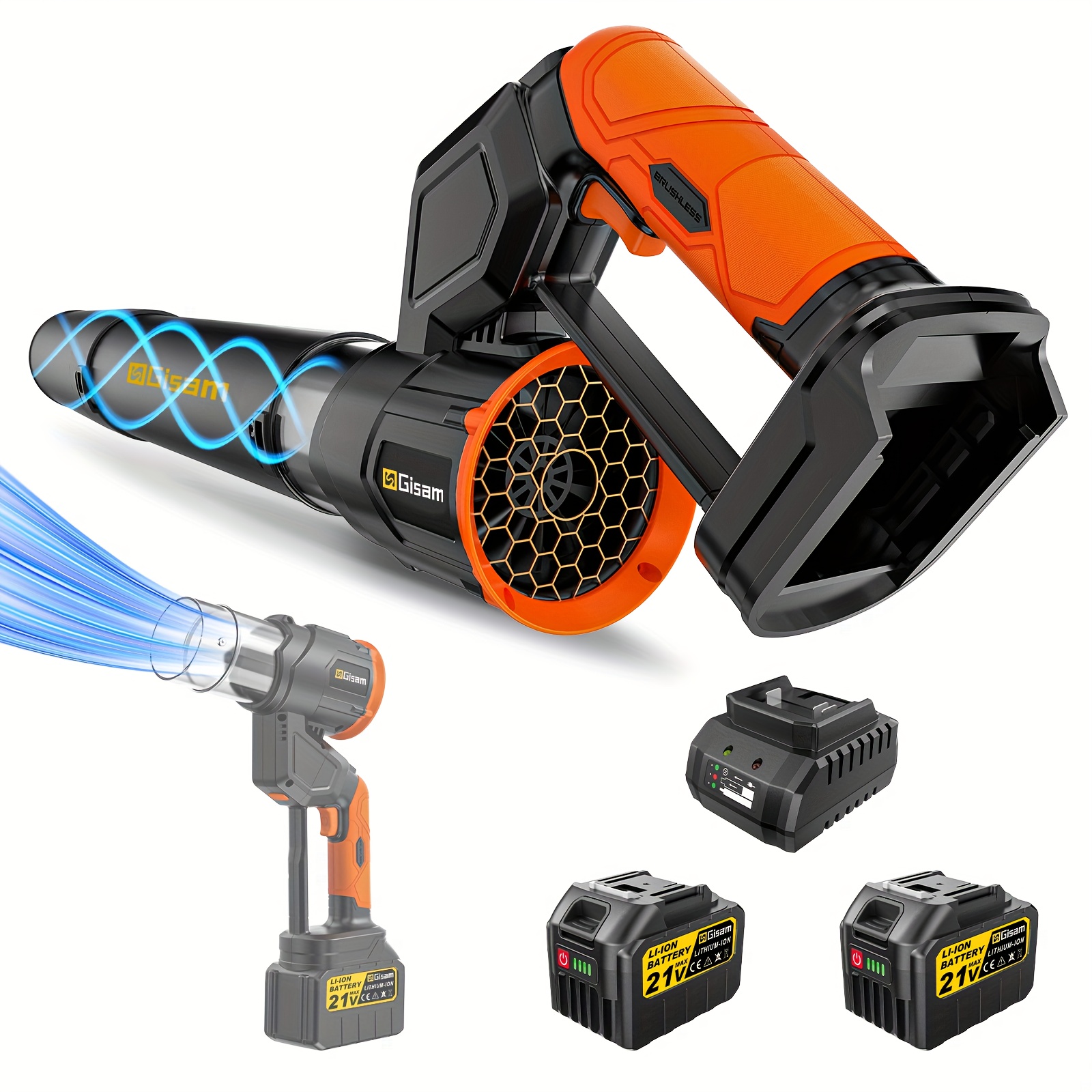TEMU Leaf Blower With 6.0ah Battery, Gisam Brushless Cordless Turbo Blower 3-speed Snow Blower, Vertical And Horizontal Mode Electric Leaf Blower For