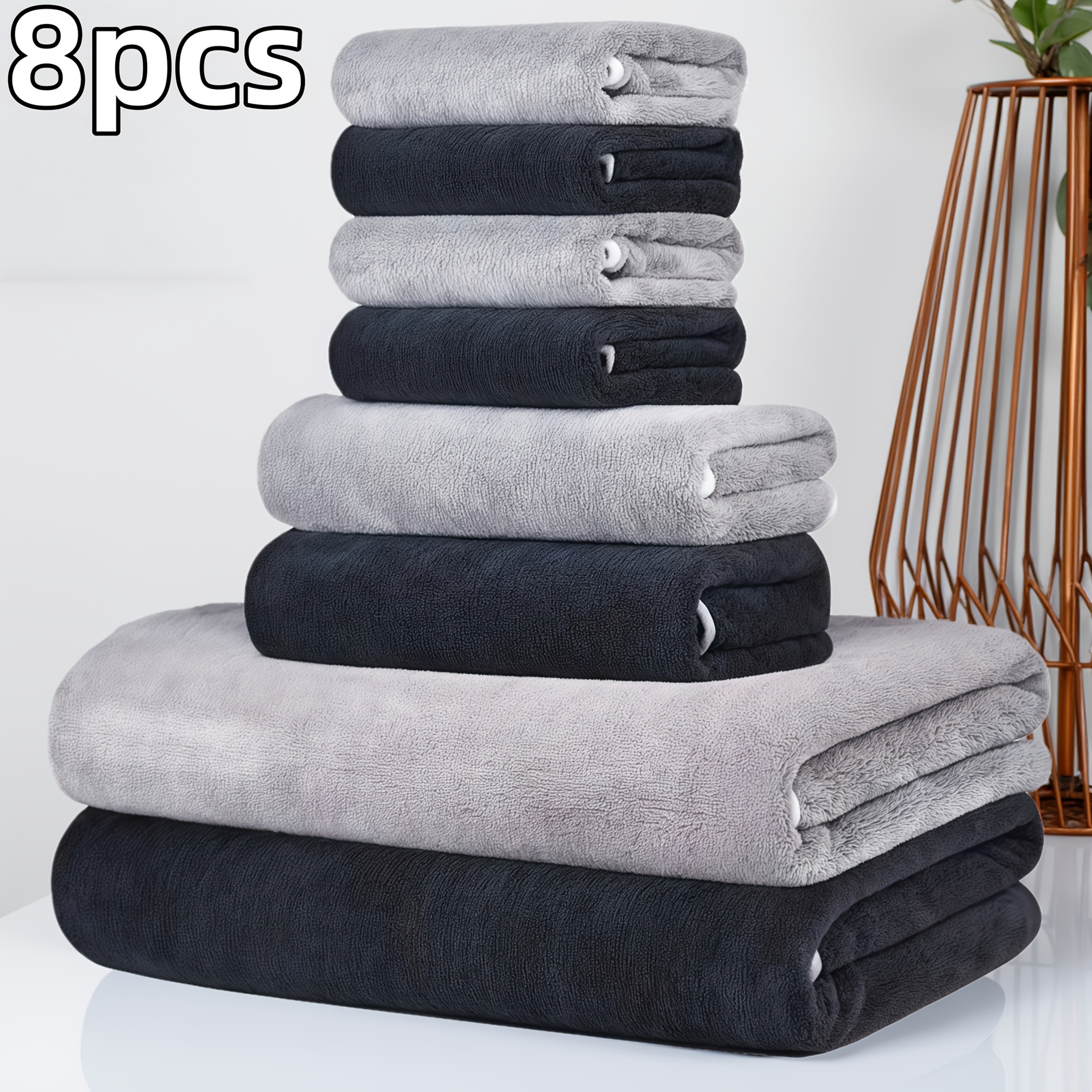 TEMU 8pcs Set Of Ultra Soft Towels And Bath Towels, 2 Bath Towels 27.5 X 55 Inches, 2 Hand Towels X Inches, Towels 11.8 X 11.8 Inches, Quick Drying,