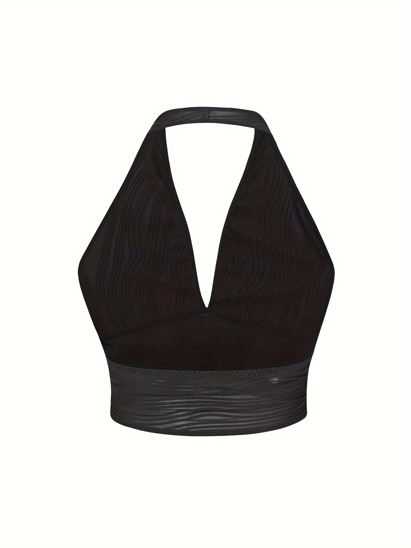 Plus Size Women's Halter Neck Wave-Textured Sexy Camisole Top - Mid-Stretch Machine-Washable Elegant Special Collection for Casual & Formal Wear, Formal Attire Camisole, Elegant Design, Offshoulder Camisole, Comfortable Fit, Stretchy Fabric, Party Outfit, Stylish Blouse, Durable, Fitted Camisole, Stylish Ladies