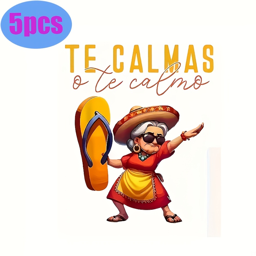 TEMU Pegatinas de Transferencia Térmica de 5 Piezas con Española Colorida - "Te O.T. " Diseño Divertido de , Perfectas para Camisetas, Chaquetas,