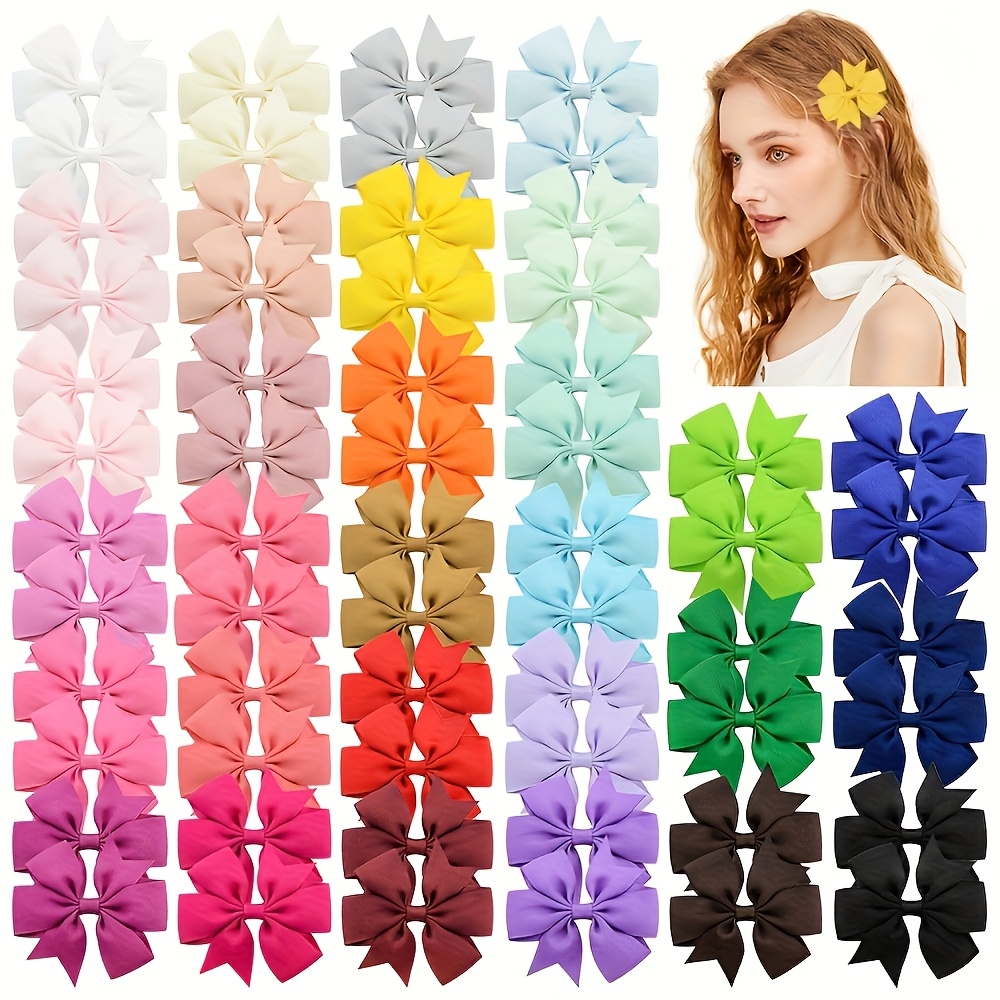 TEMU 40pcs Random Colors Satin Bow Hair Clips Secure And Hair-friendly Suitable For Daily/preppy/commuting Scenes Range Diverse Matching Needs Easily