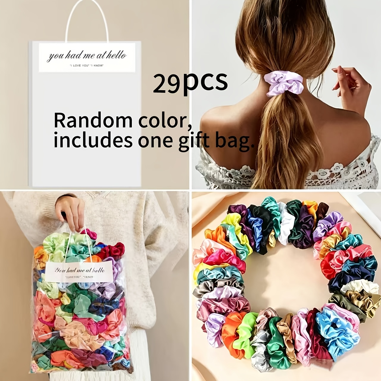 TEMU 29pcs (28pcs Couleurs Aléatoires Chouchous Cheveux Et 1pc ) Couleurs Aléatoires Style Bohème Doux Confortable Grand Chouchous Cheveux, Bandeaux,