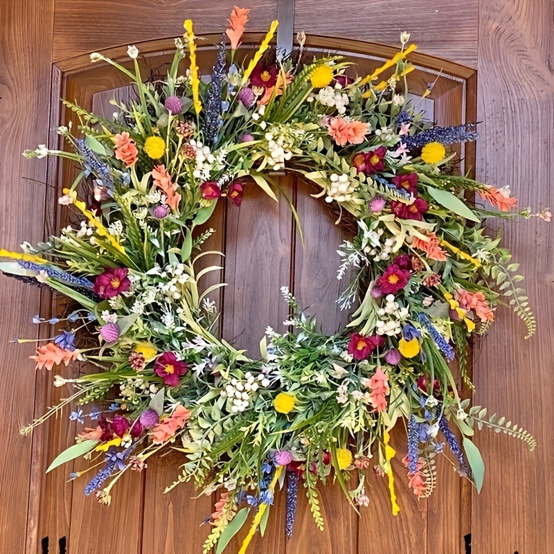 

Boho Spring Wreath For Front Door Decoration, 15.74inch Texas Wildflower Farmhouse Wreath, Mother's Day Floral Wreath, Springtime Decor Without Electricity Or Feathers