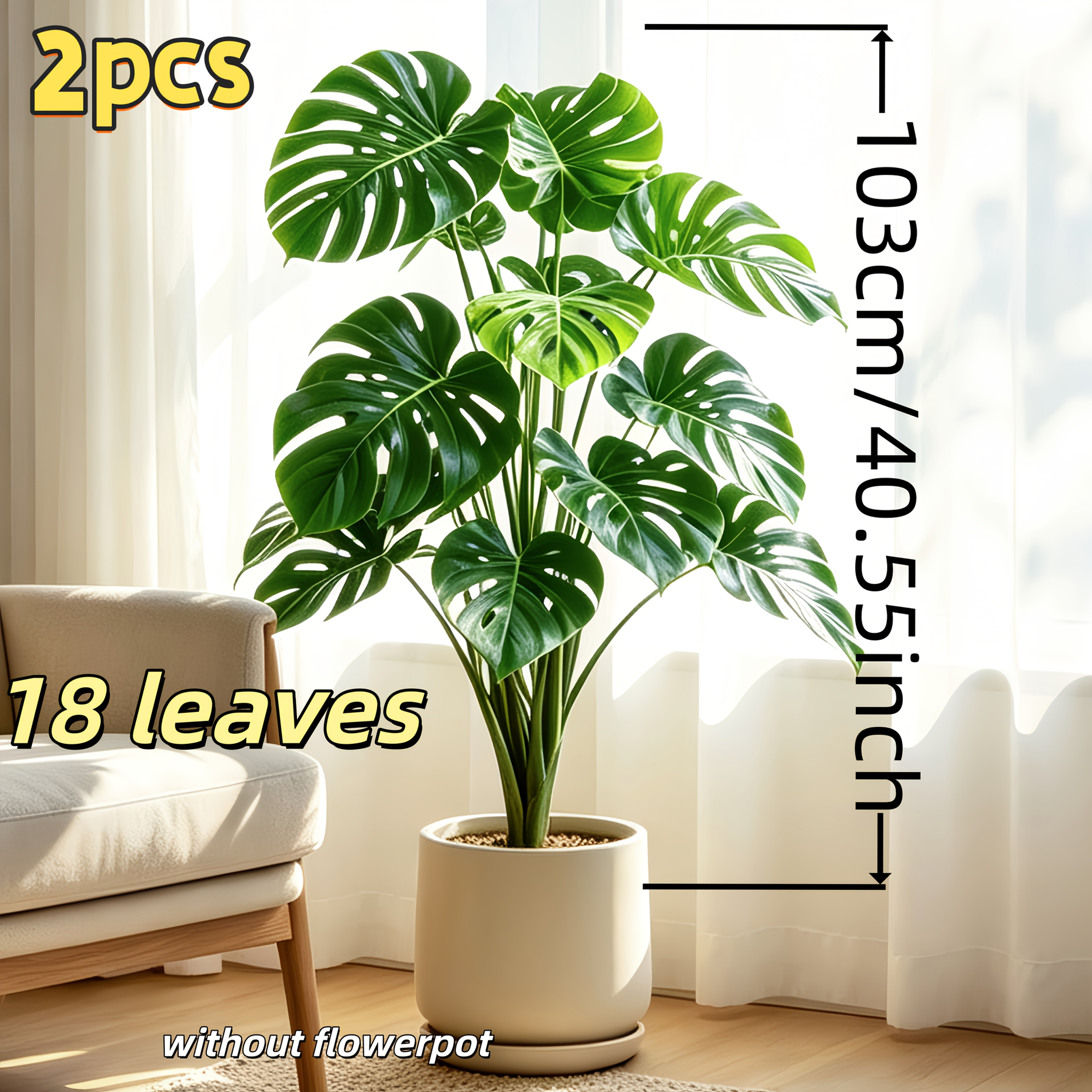 TEMU 2pcs 40-inch Large Leaf Artificial Plants - Palm Trees, Suitable For Outdoor Use - Maintenance-free Broadleaf Decorative Trees, Indoor/outdoor