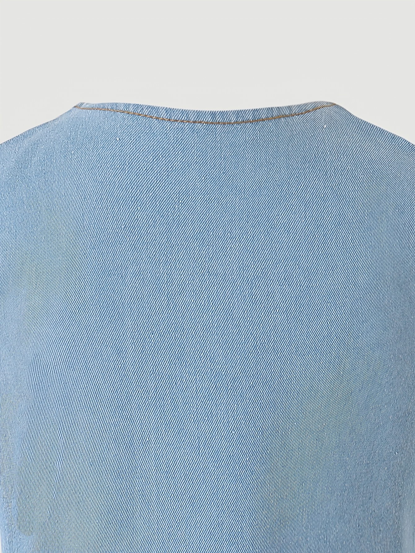 Big Girl Fashion Regular Crew Neck Solid Color Button-Up Sleeveless Hem Irregular Design Denim Top And Loose Solid Color Denim Straight Wide Leg Pants Trousers Length Ankle Length Spring Summer Casual Girls' Denim Two-Piece Set, for Outdoor