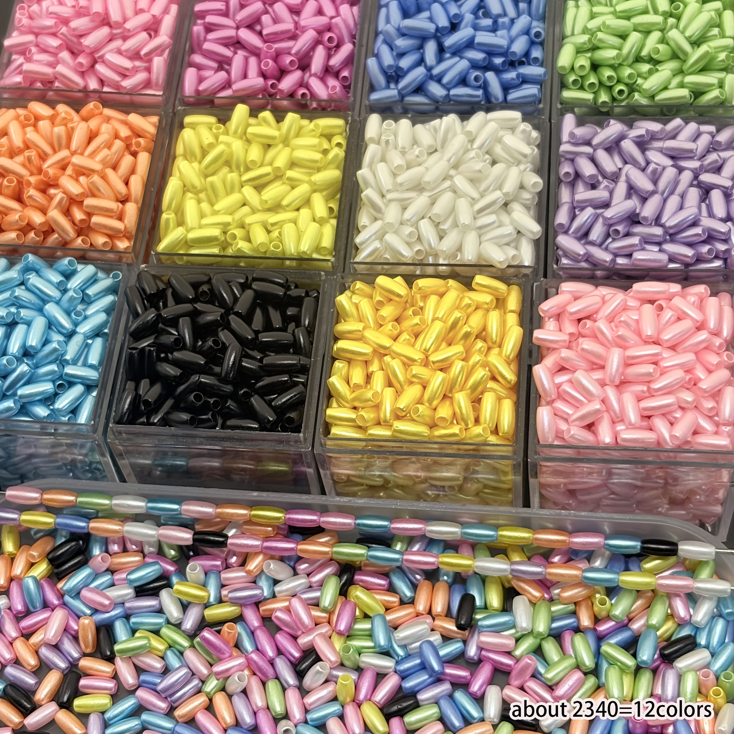 TEMU 2340pcs 12 Colors 3*6mm Oval Rice Grain Acrylic Beads - Vibrant Colors Decorative Bead Jewelry - Suitable For Making - Necklace Bracelet Craft
