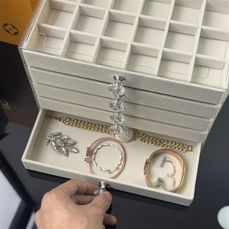 stylish 5 tier velvet jewelry case with knobs glossy acrylic desk organizer   space for jewelry cosmetics trinkets ideal present for ladies   ornamental storage solution Product details 8