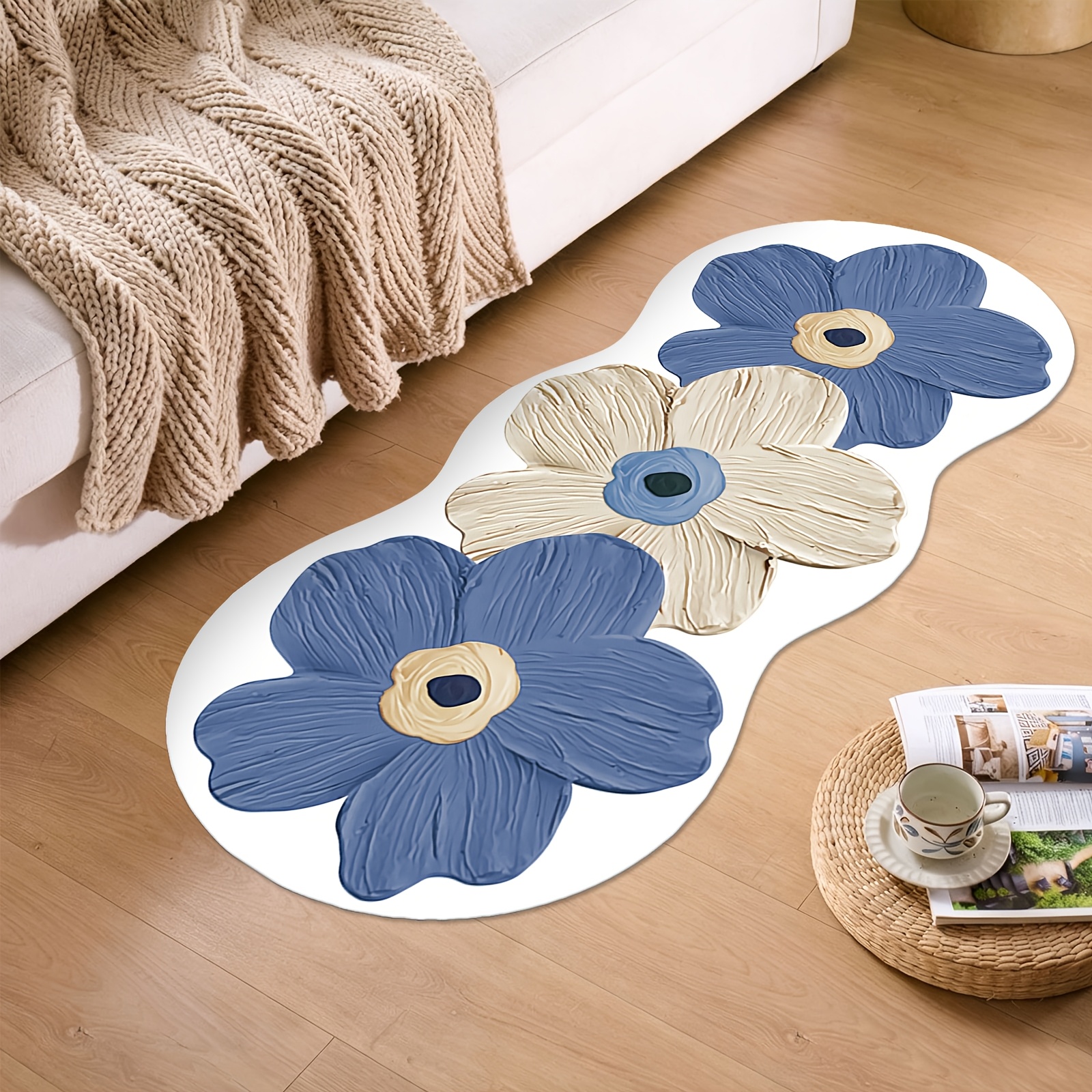 TEMU 1pc Velvet Carpet, Weight 850g/mÂ², Designed For Oil Painting Bedroom Decor Style, With Non-slip Rubber Granule Bottom. This Washable Carpet Is