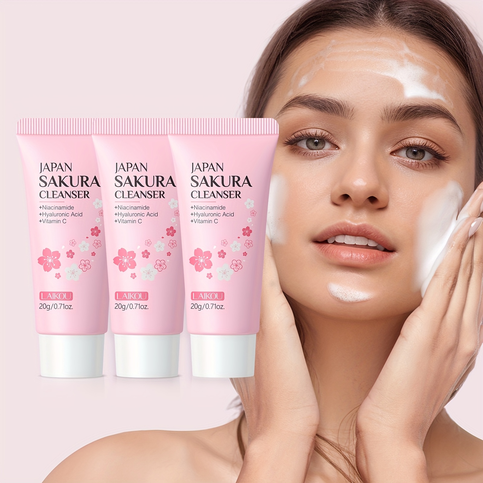 Image of 3pcs Laikou Japan Sakura Cleanser 0.71oz, , For Types, Gift For Christmas, Birthday New Year, Valentine's Day