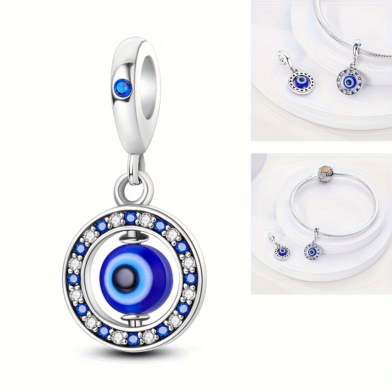 TEMU Pendentif œil rotatif bleu éblouissant pour la fabrication de bijoux de collier de bracelet en os de , ajouts de cadeaux d'anniversaire pour