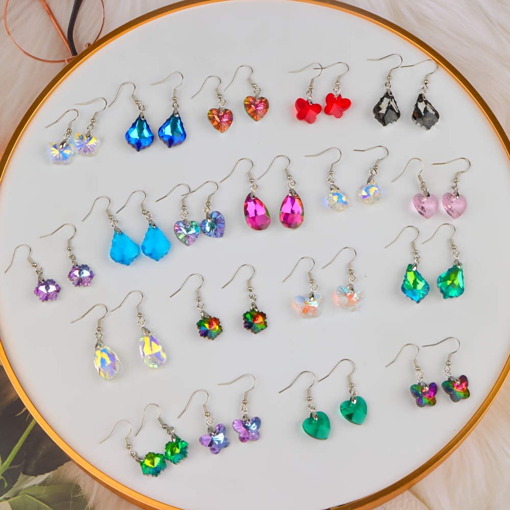 Image of 20 Pairs Of Elegant Colorful Earrings Featuring Heart-shaped Snowflakes And , Perfect Jewelry Additions For Women At Parties