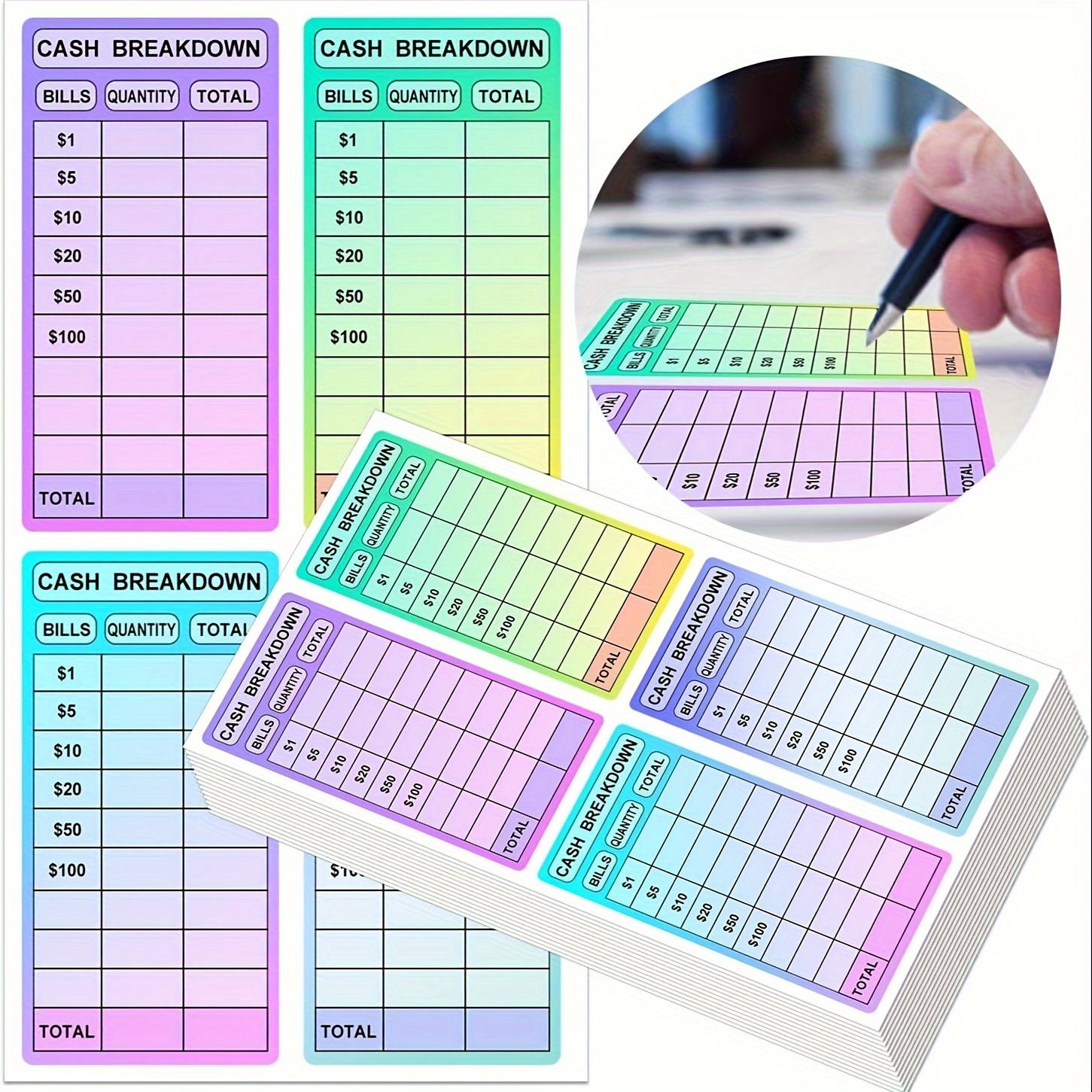 

Cash Breakdown Stickers, 2x4 Inch Money Labels, Budget Planner Cash Envelope System Accessories, 100-pack Paper Cash Bill Budgeting Saving Challenge Labels For Cashiers Bank Tellers