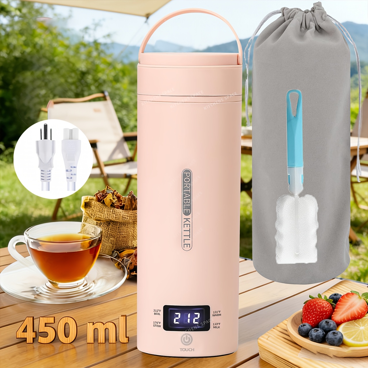 TEMU 1 Set Travel Electric Kettle & Portable Electric Kettle: Small Mini Portable Kettle For Tea Coffee, Portable Water Heater Water Boiler With 4
